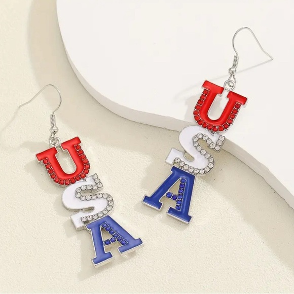 Americana 🇺🇸 USA Dangle Earrings silver tone NWOT - Picture 2 of 4